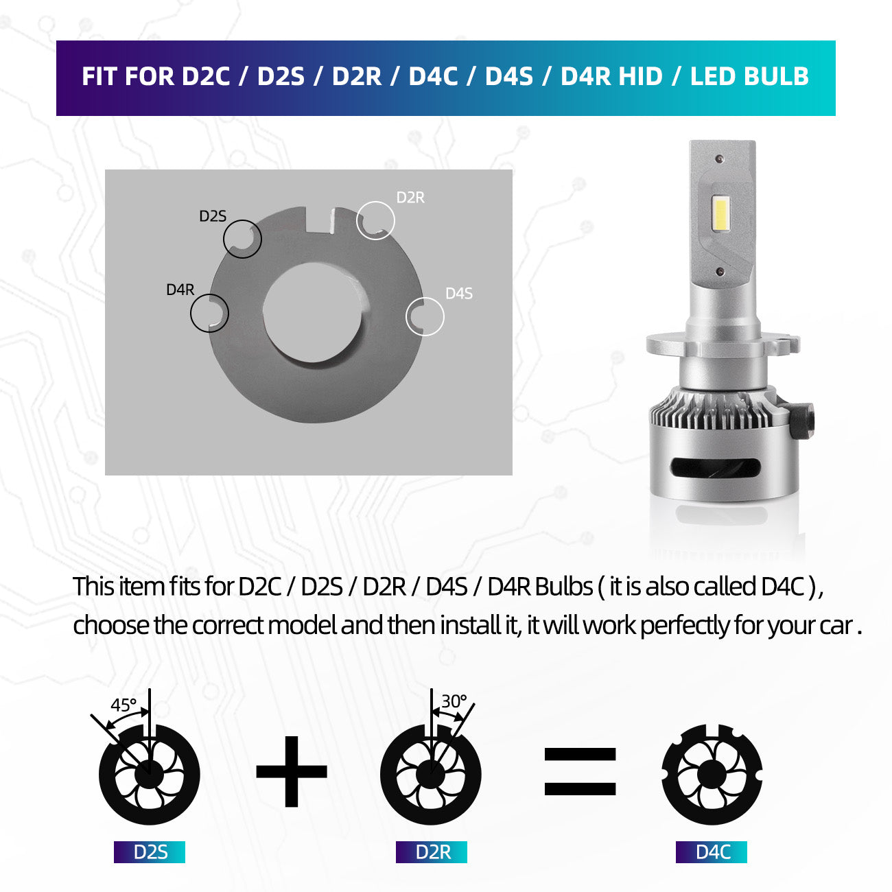 2PCs D2S/H7/9005 LED Bulbs 35W 6000K Super Bright
