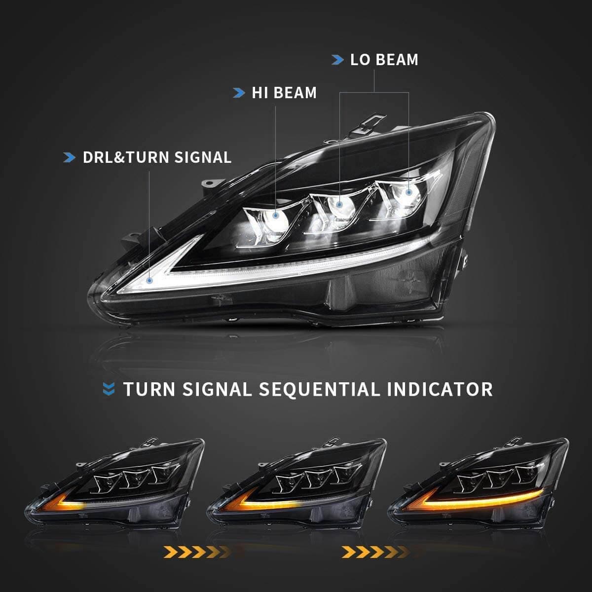 2006-2013 LEXUS IS250 IS350 ISF SEQUENTIAL LED HEADLIGHTS - iilumo