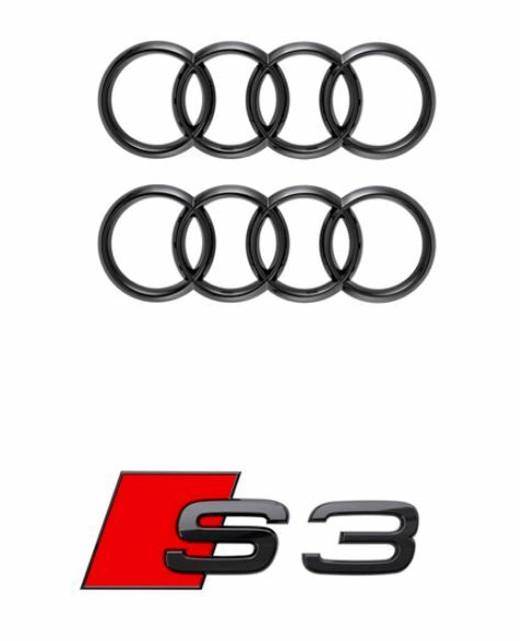 Audi S3 Badge Set (1x Rear Badge, 2x Audi Rings)