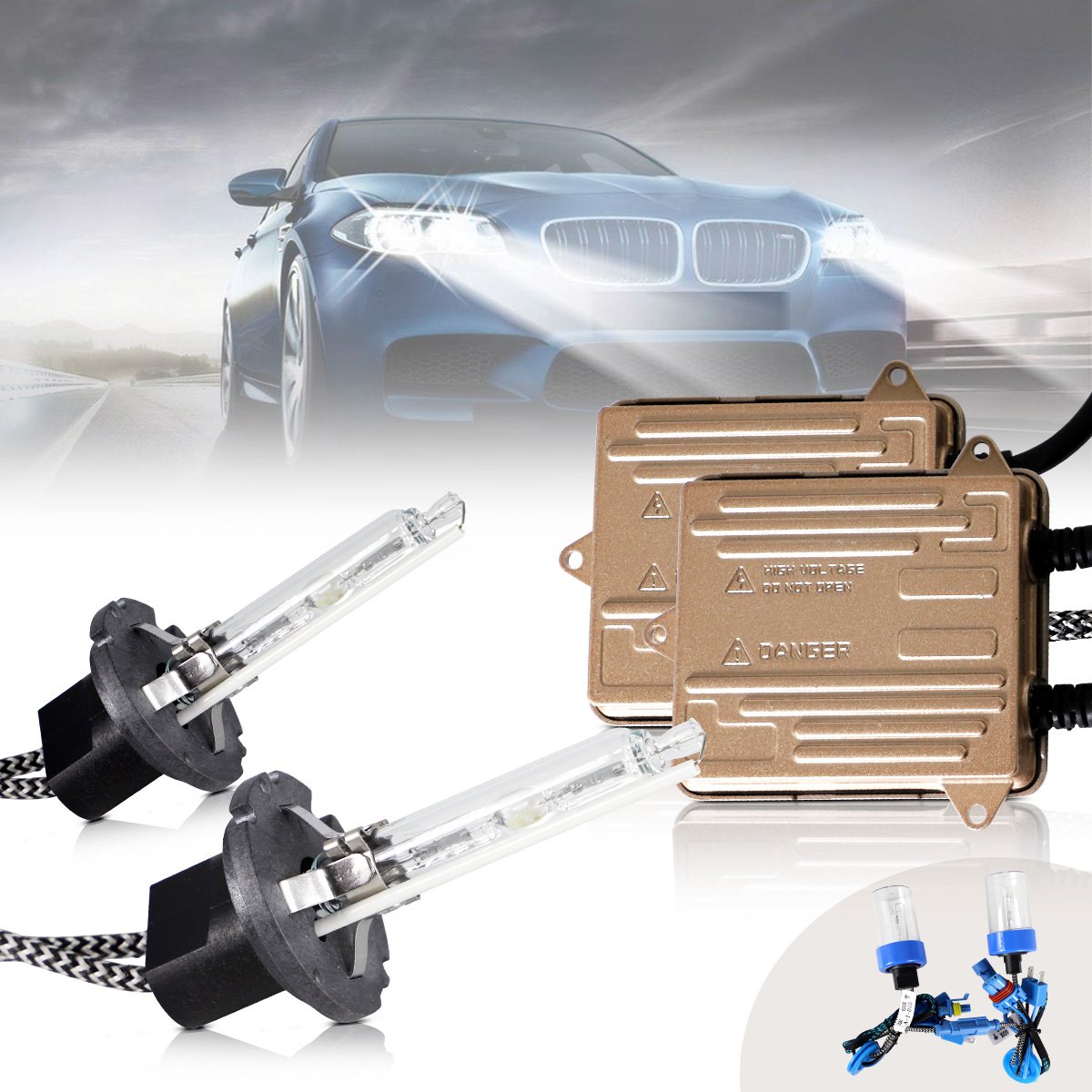 2PCs D2H/H7 Xenon Bulbs Conversion HID KIT with Ballast 12V 35W 55W 6000K