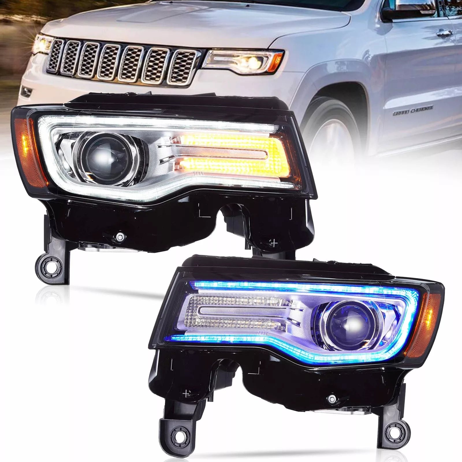 Chrome casing Head lights For Jeep Grand Cherokee 2014-2022