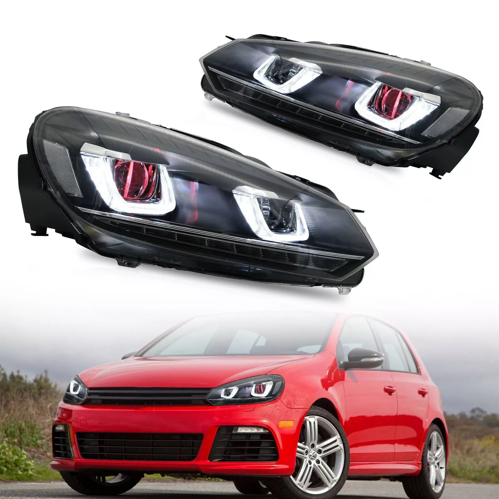 Demon Red Eyes Headlights For 2008-2013 VW Golf 6