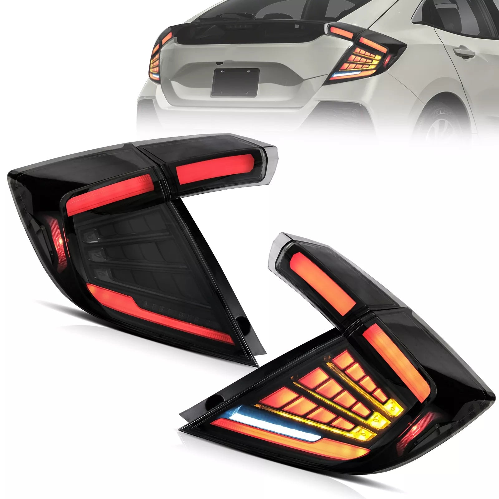 Red LED Tail Lights For Honda Civic Hatchback Type R 2016-2021