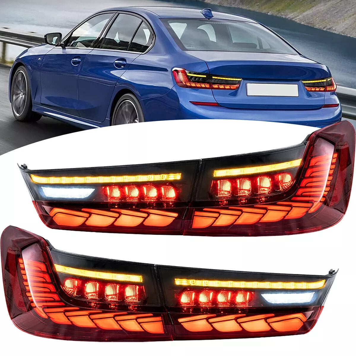 Red Tail Lights For 2019-2022 BMW 3 Series G20 G80 M3 W/Sequential