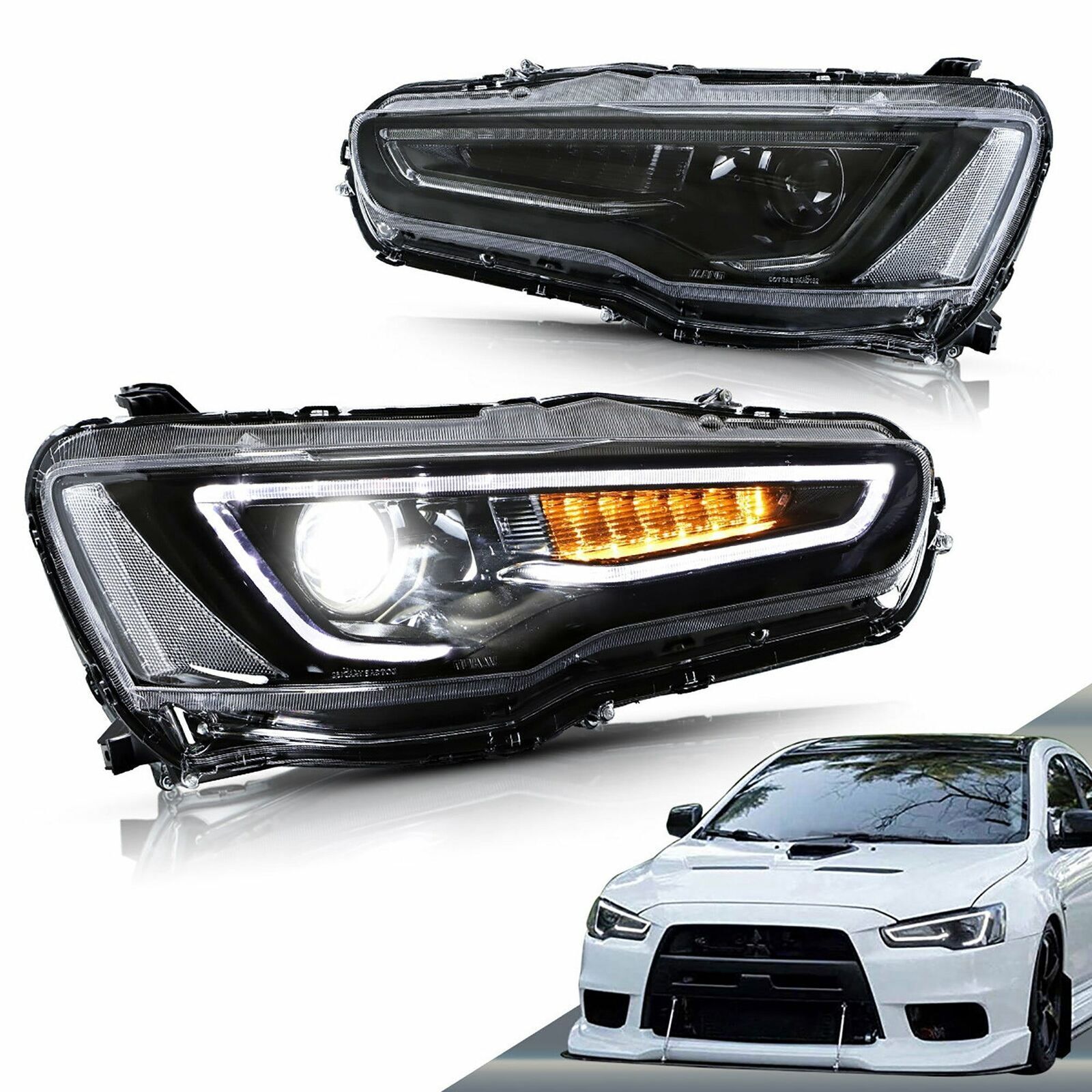 Black Headlights For 2008-2017 Mitsubishi Lancer EVO X black beam bazel