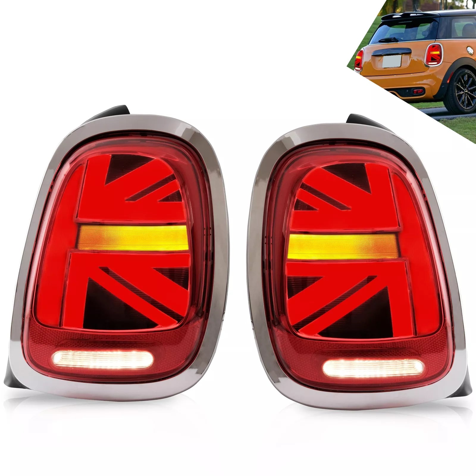 Red Chrome Tail Lights For 2014-2019 Mini Cooper F55/56/57 Silver casing