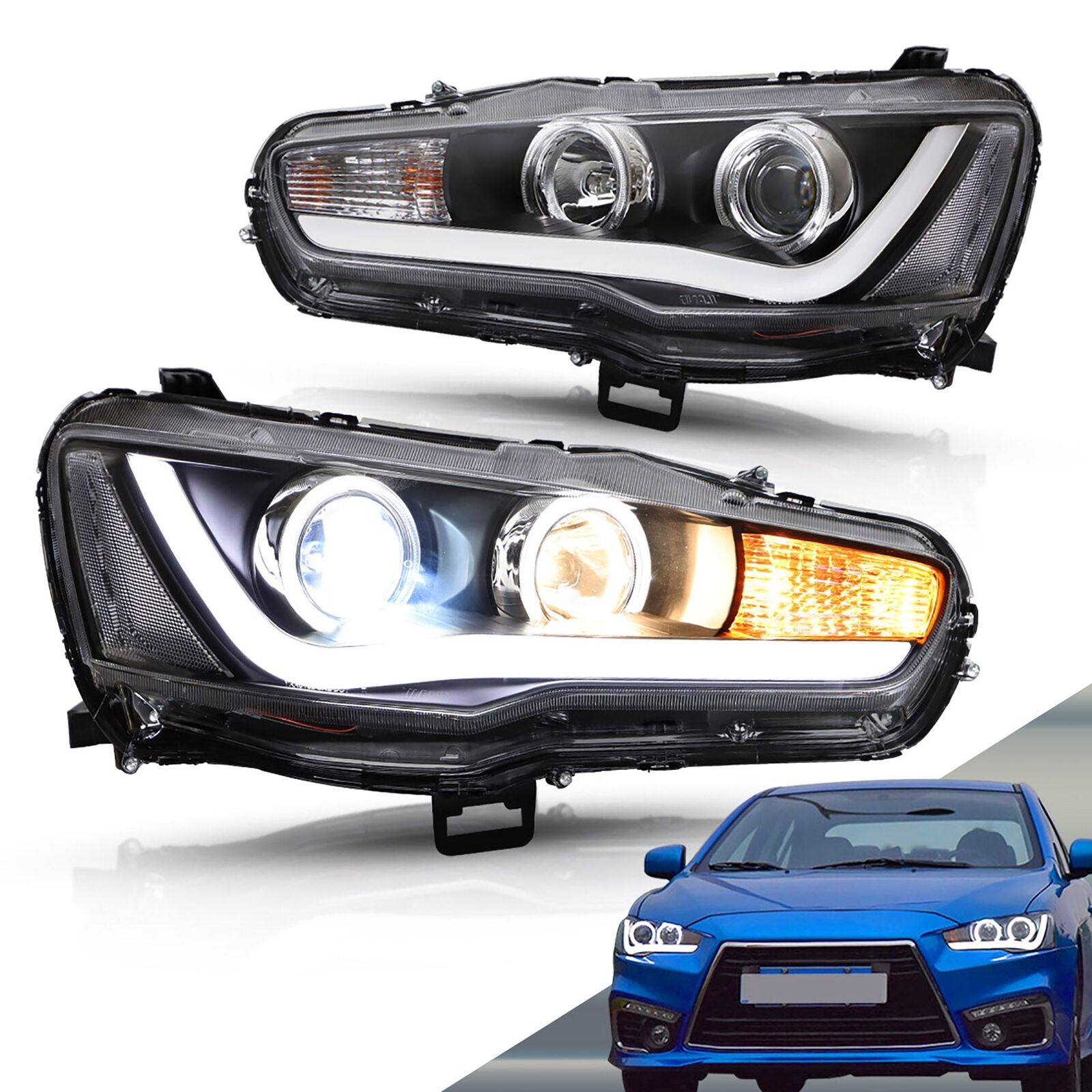 VLAND Pair LED Headlights For Lancer CF CJ EVO X Sedan 2007-2018 DRL