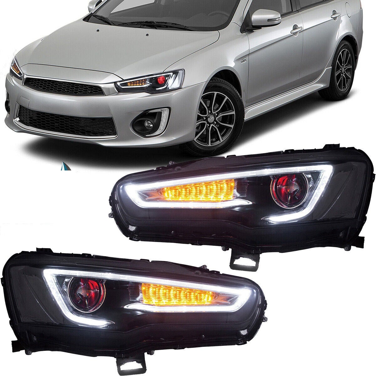 Black Headlights For 2008-2017 Mitsubishi Lancer EVO X black beam bazel