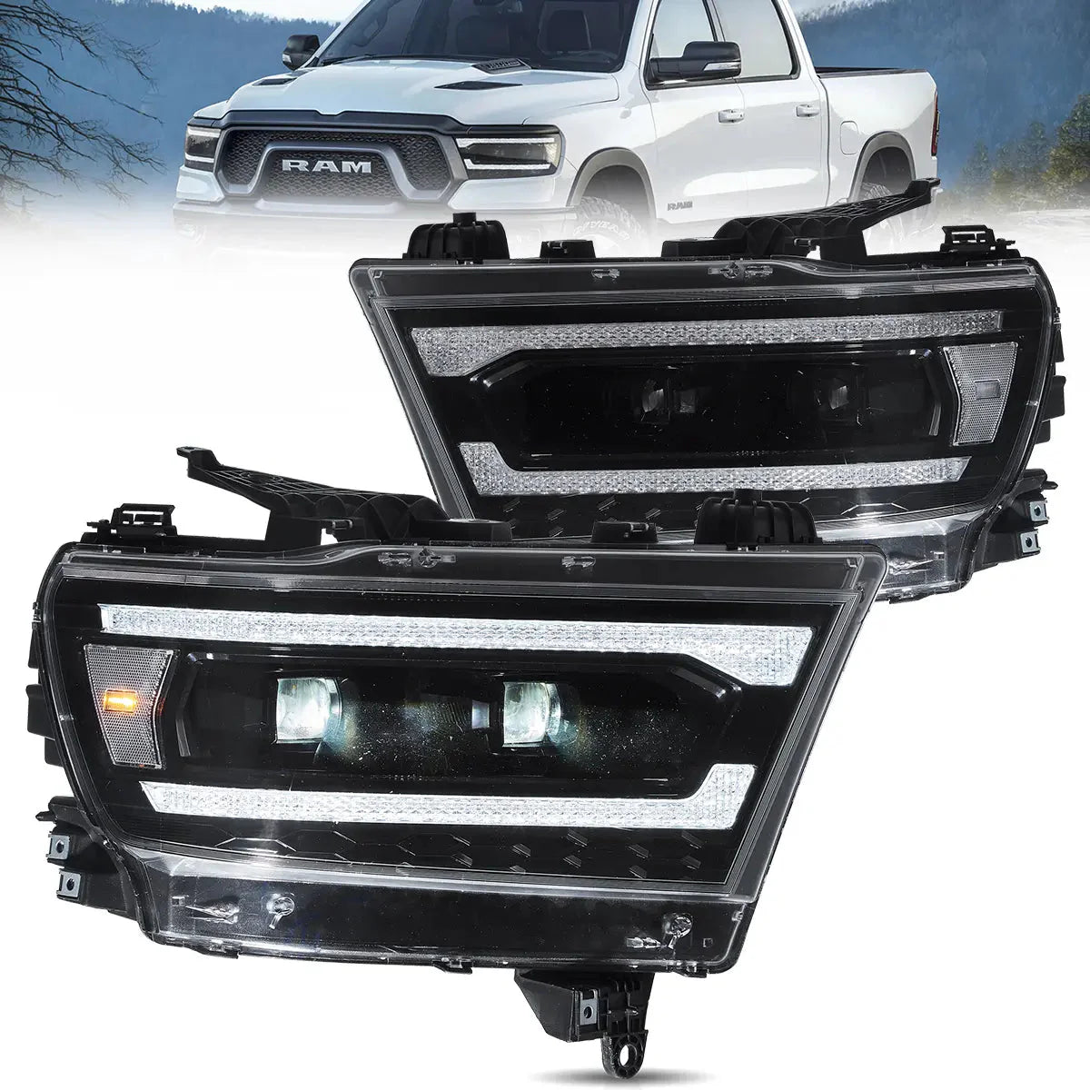 LED 2-Matrix Projector Headlights for Dodge RAM 1500 2019–2024