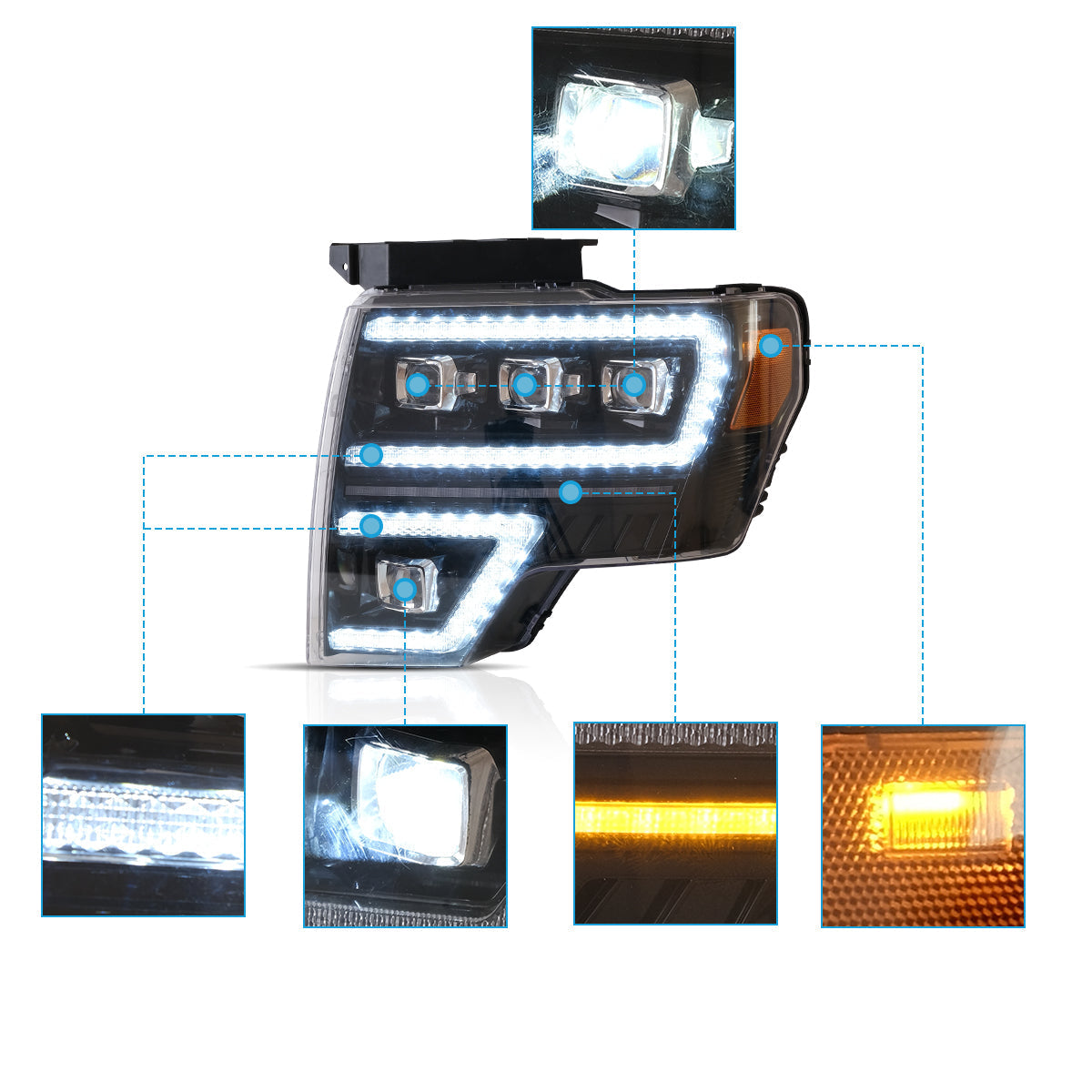LED Matrix Projector Headlights for Ford F150 2009–2014