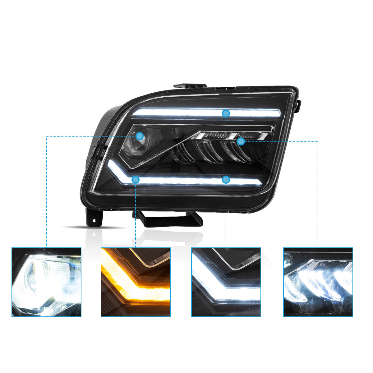 LED Dual Beam Headlights for Ford Mustang 2005–2009
