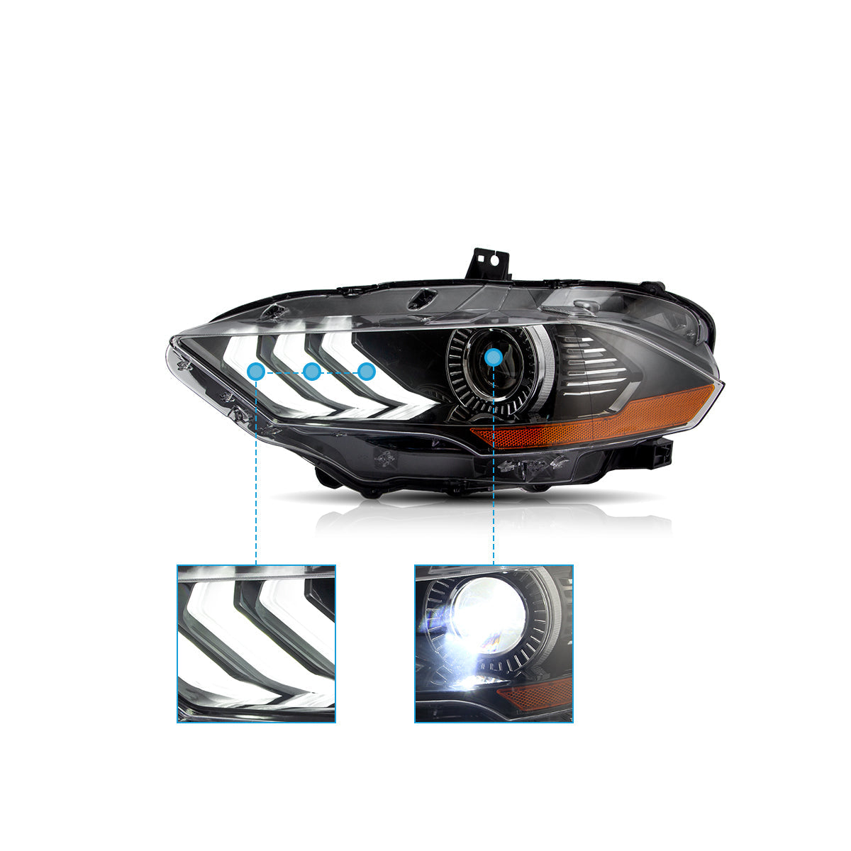 LED Headlights for Ford Mustang 2018–2023 RGB selectable