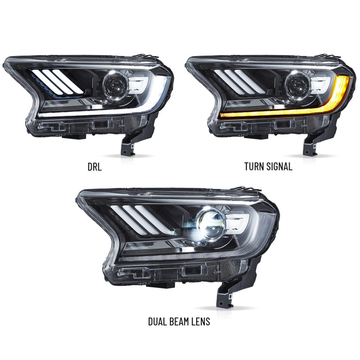 Mustang-Style Headlights for Ford Ranger PX2 PX3 2016–2022