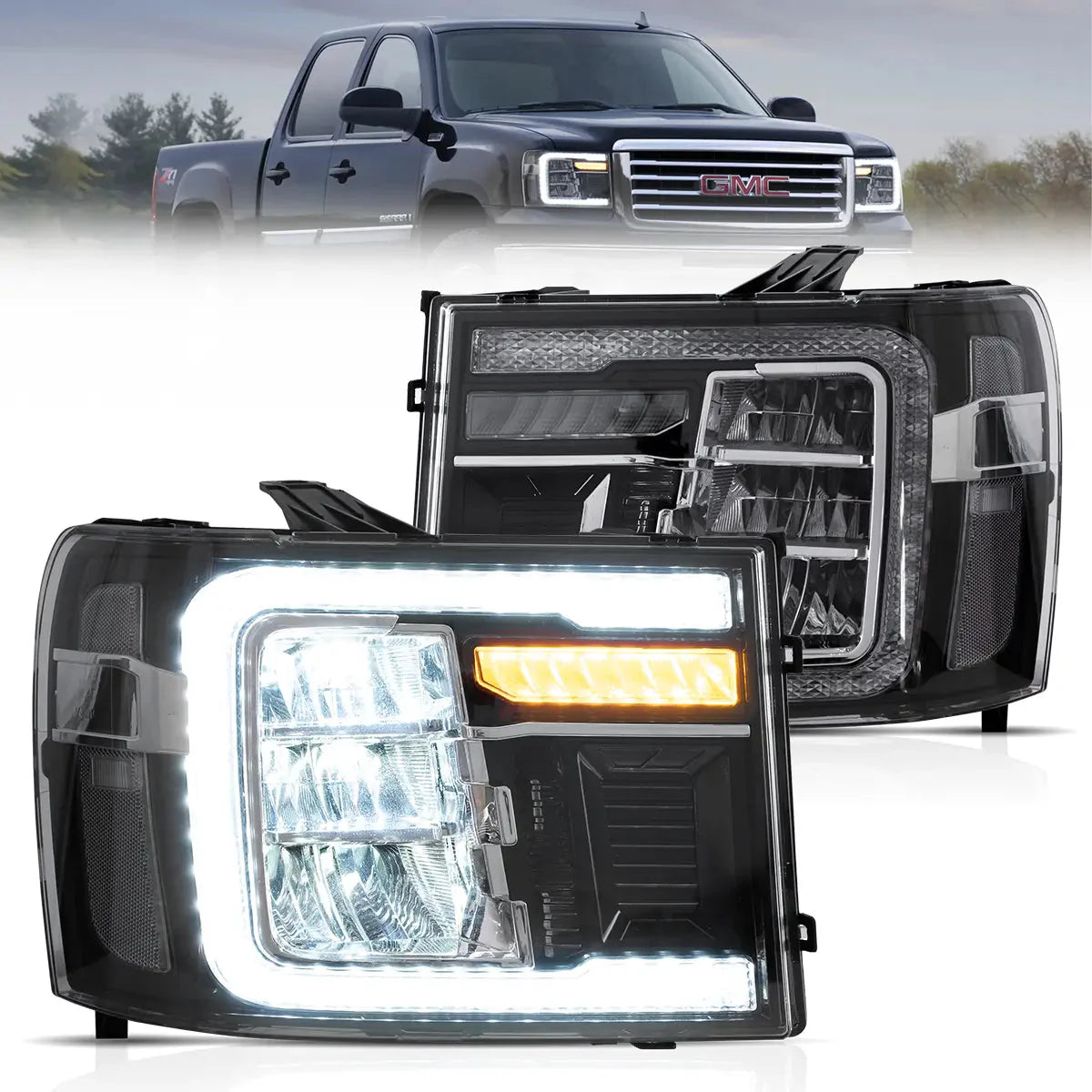 LED Reflection Bowl Headlights for GMC Sierra 1500 2500HD 3500HD 2007–2013