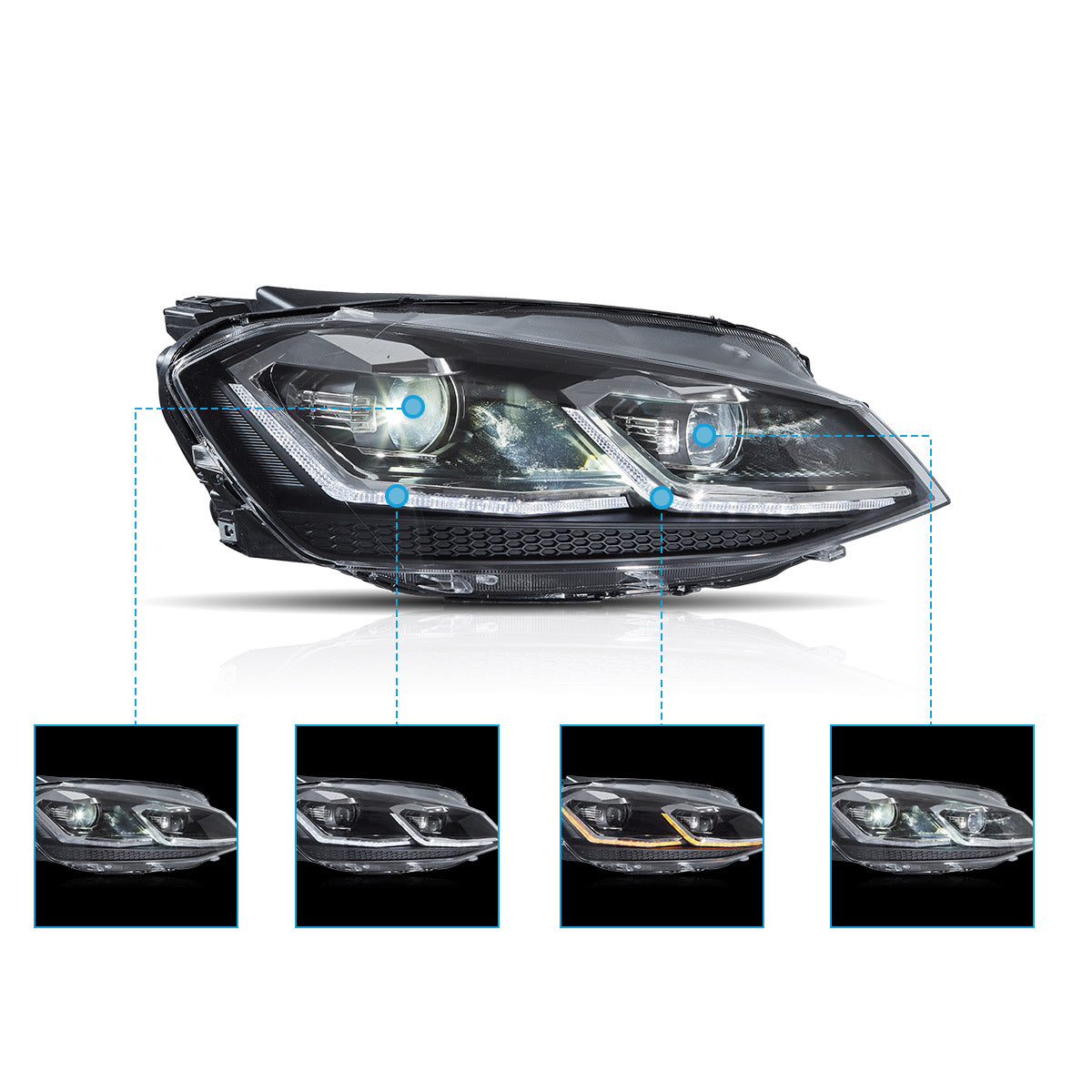 Full LED Headlights for Volkswagen Golf MK7 2015–2017