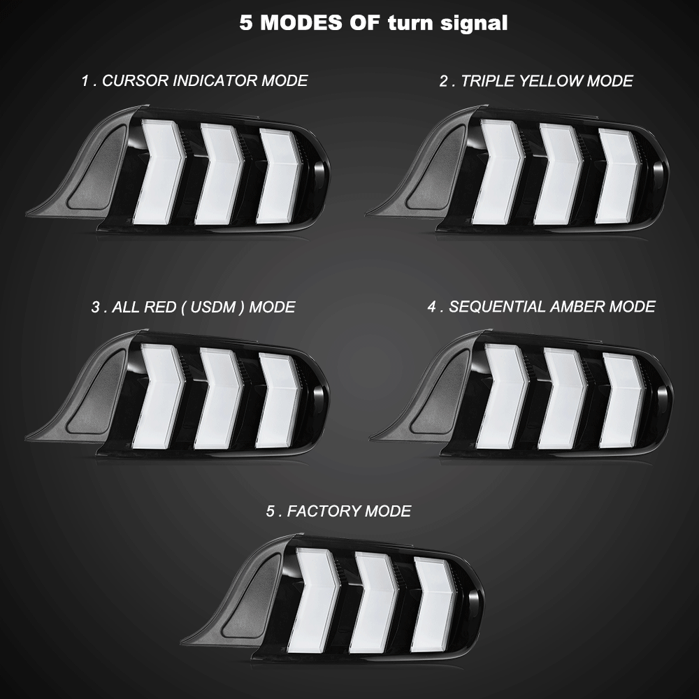LED Tail Lights for Ford Mustang S550 with 5 Modes turn signal 2015–2023