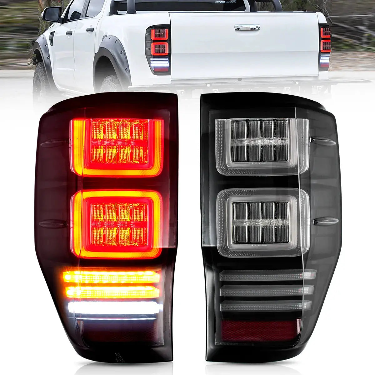 Block Style LED Tail Lights for Ford Ranger T6/P375 2012–2022