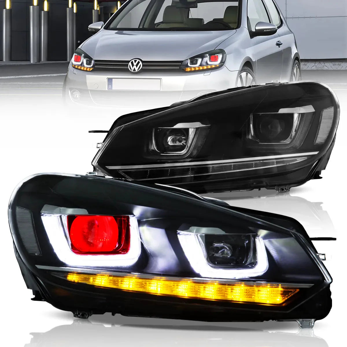 LED U-style Headlights for Volkswagen Golf 6 MK6 2009–2014