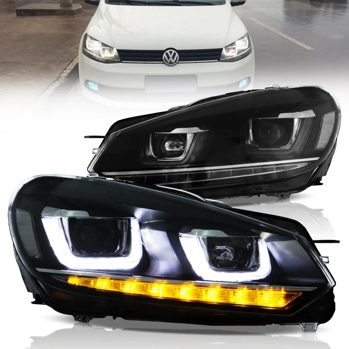 LED U-style Headlights for Volkswagen Golf 6 MK6 2009–2014