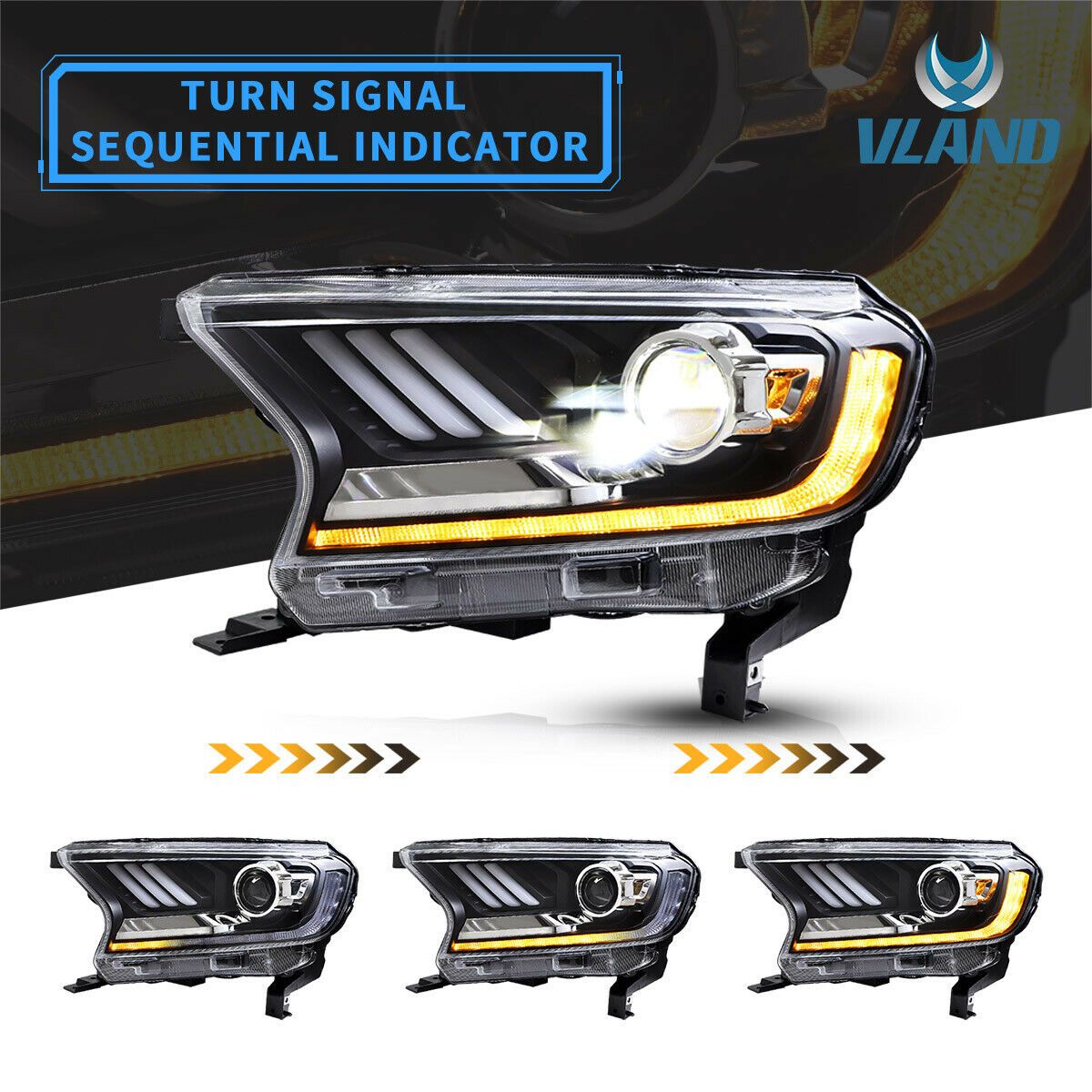 2015-2021 FORD RANGER MUSTANG STYLE SEQUENTIAL LED HEADLIGHTS