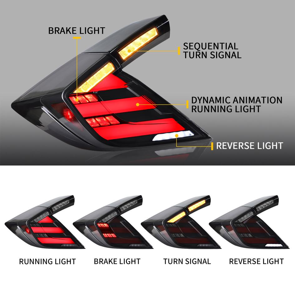 HONDA CIVIC HATCH SEQUENTIAL MUGEN STYLE LED TAIL LIGHTS (2017-2021)