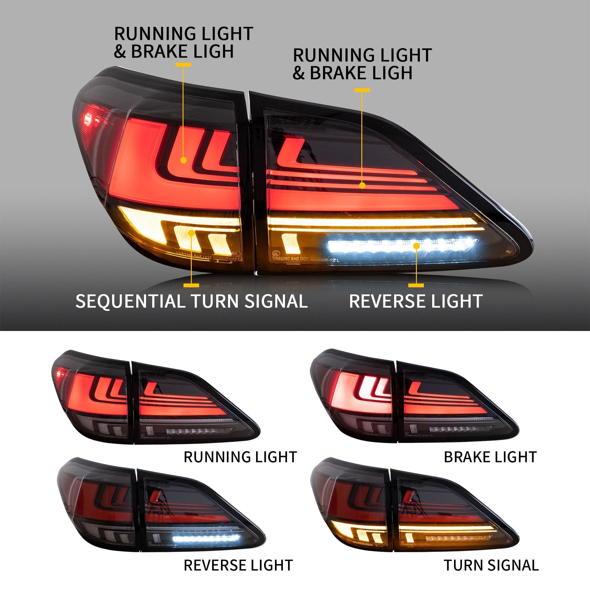2009-2014 LEXUS RX270 RX330 RX350 RX450H LED DYNAMIC TAIL LIGHTS - iilumo