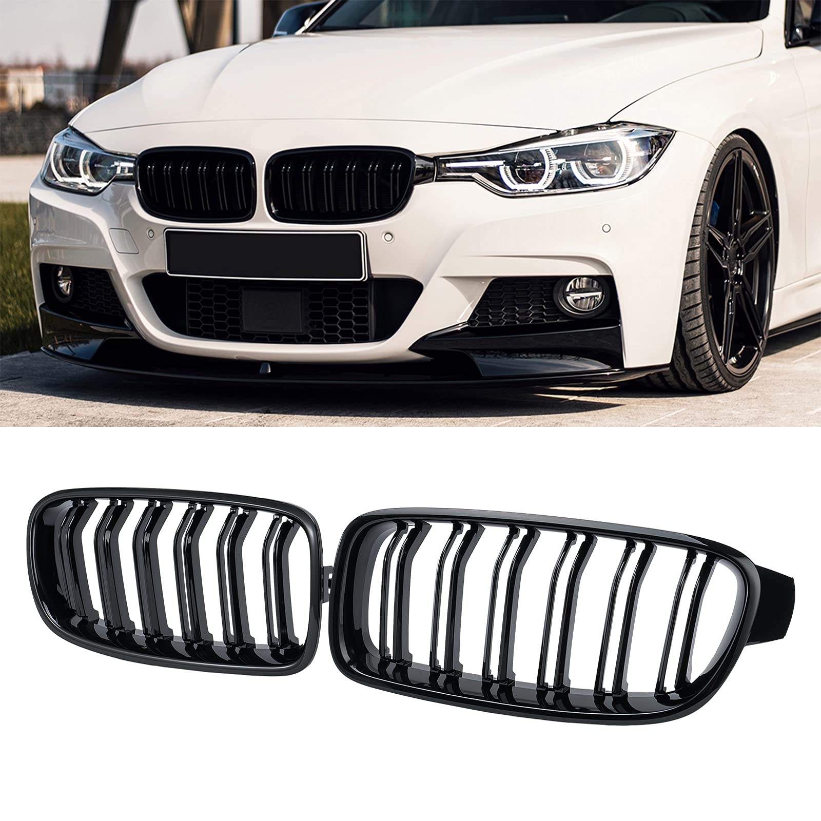 M Performance Style Gloss Black Grille to suit BMW 3 Series F30/F31 (Double Slat)