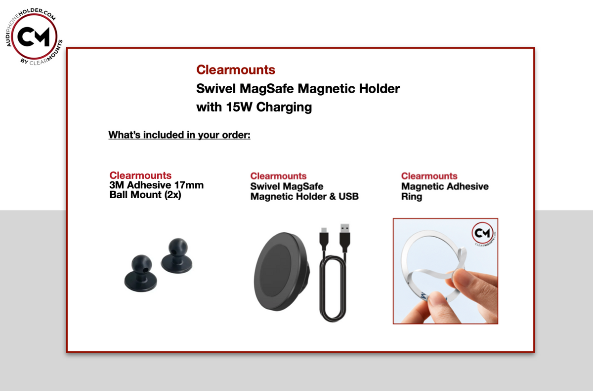 Clearmounts Adhesive MagSafe Wireless Charging Phone Holder for Audi A3/S3/RS3 8Y - Dubhaus Australia