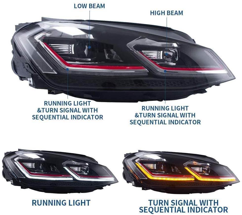 2012-2020 VW MK7.5R STYLE SEQUENTIAL LED HEADLIGHTS (MK7) - iilumo