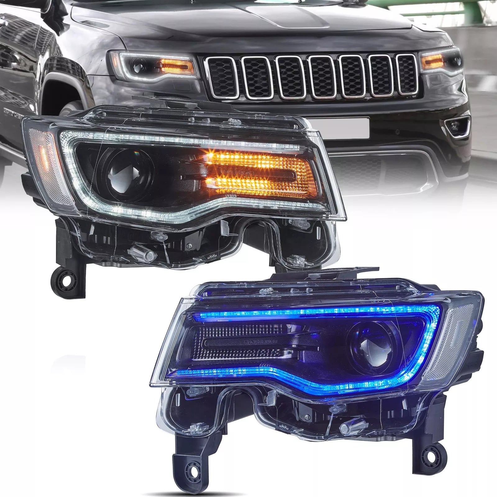 Chrome casing Head lights For Jeep Grand Cherokee 2014-2022