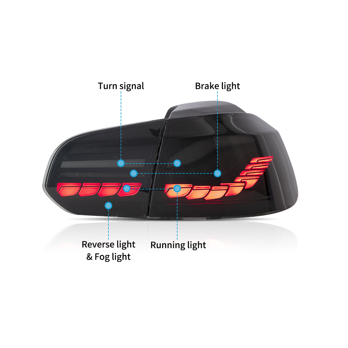LED Tail Lights for Volkswagen Golf 6 MK6 2009–2014 (GTS Style)