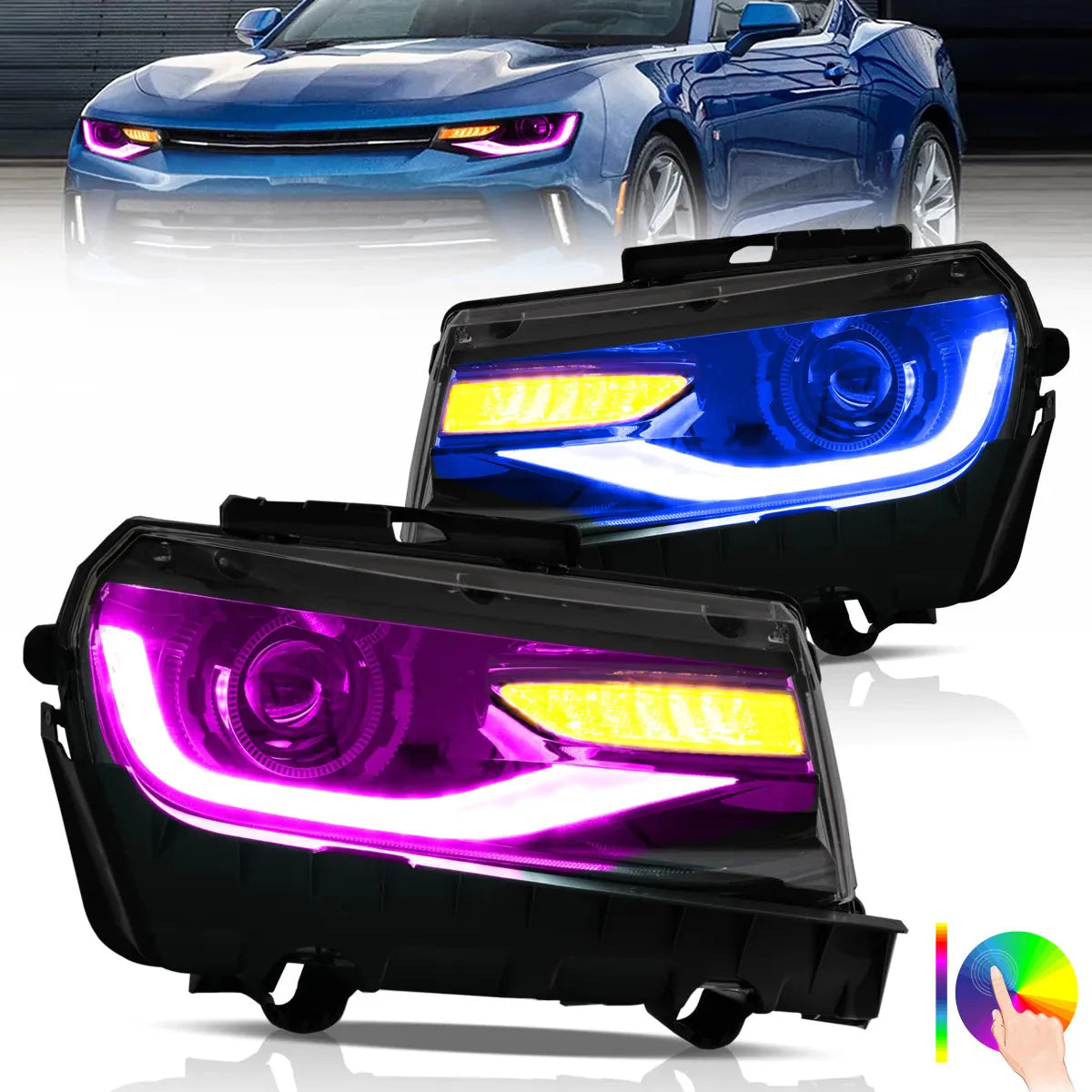 RGB style LED Headlights for Chevrolet Camaro 2014 2015