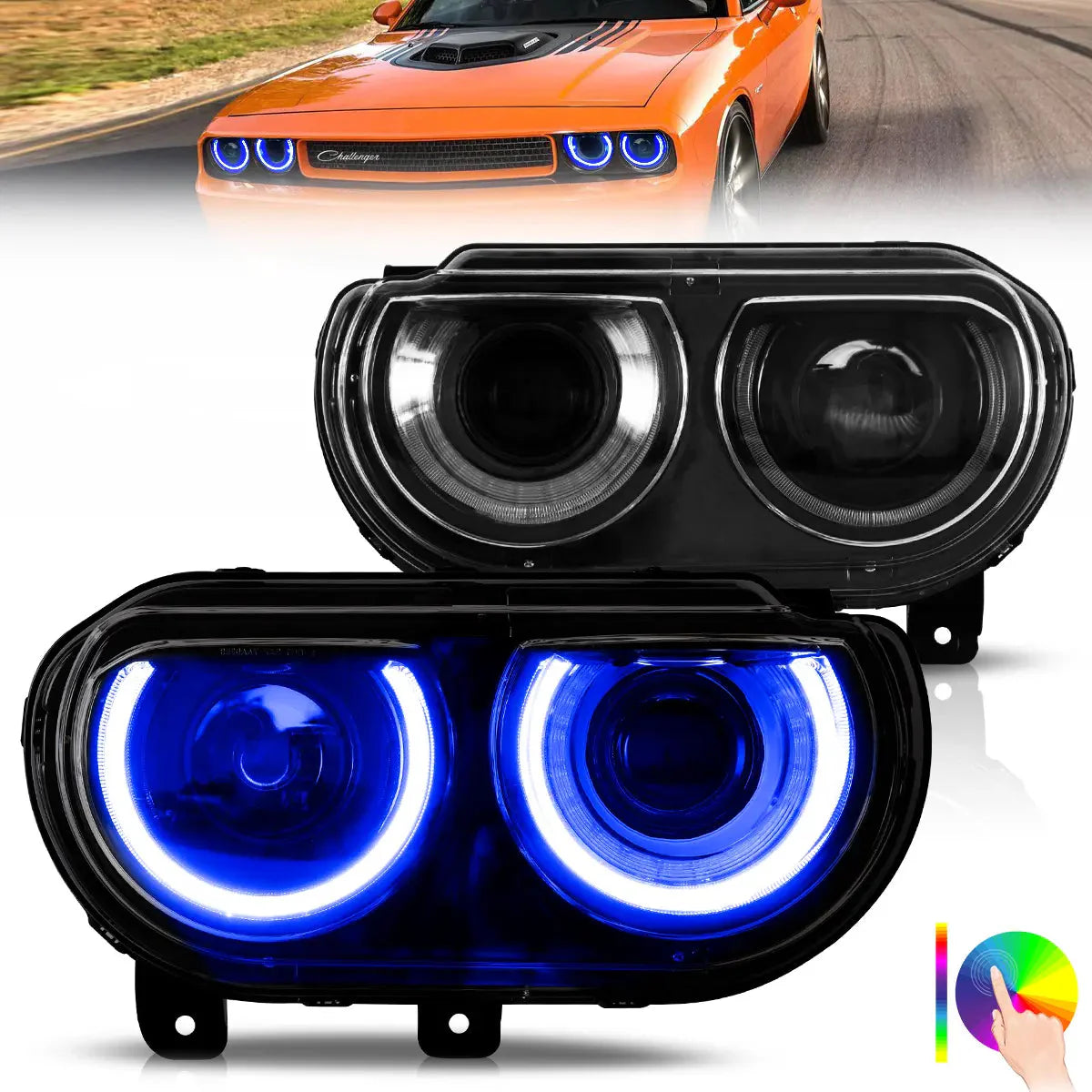 LED Headlights RGB Style for Dodge Challenger 2008–2014