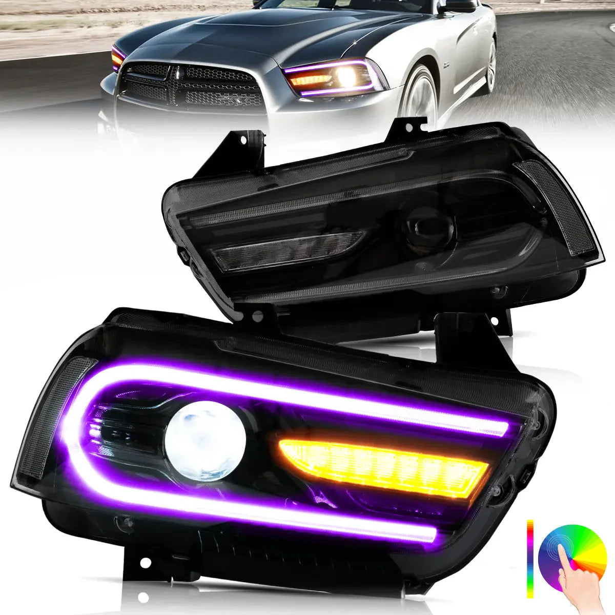 LED Headlights for Dodge Charger 2011–2014 RGB Style