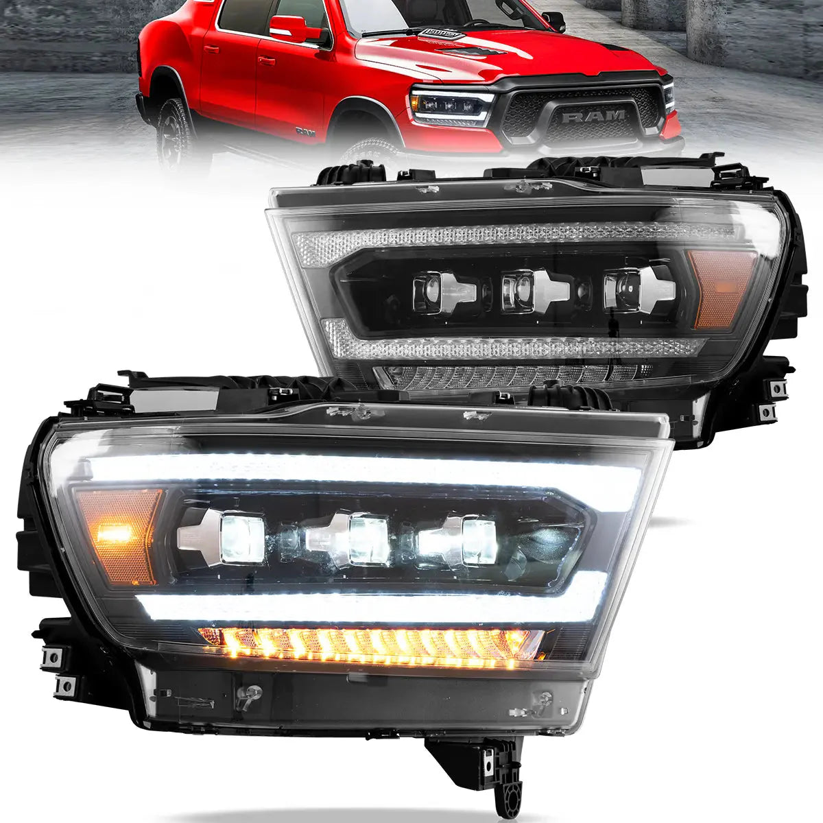 LED 3-Matrix Projector Headlights for Dodge RAM 1500 2019–2024