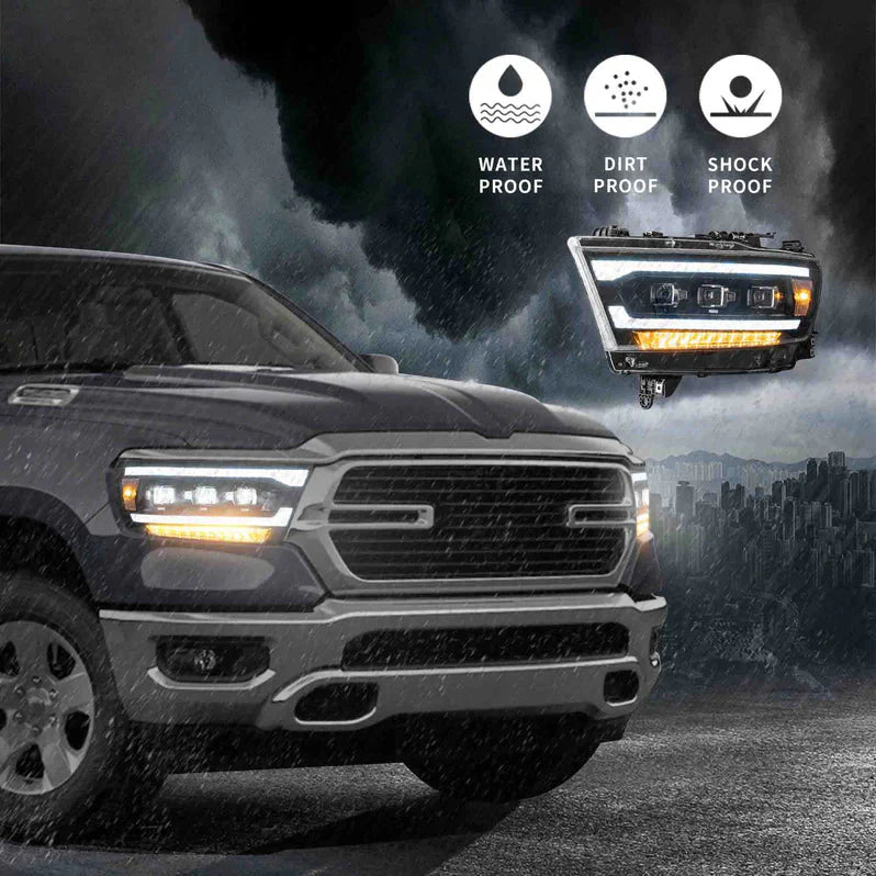 LED 3-Matrix Projector Headlights for Dodge RAM 1500 2019–2024