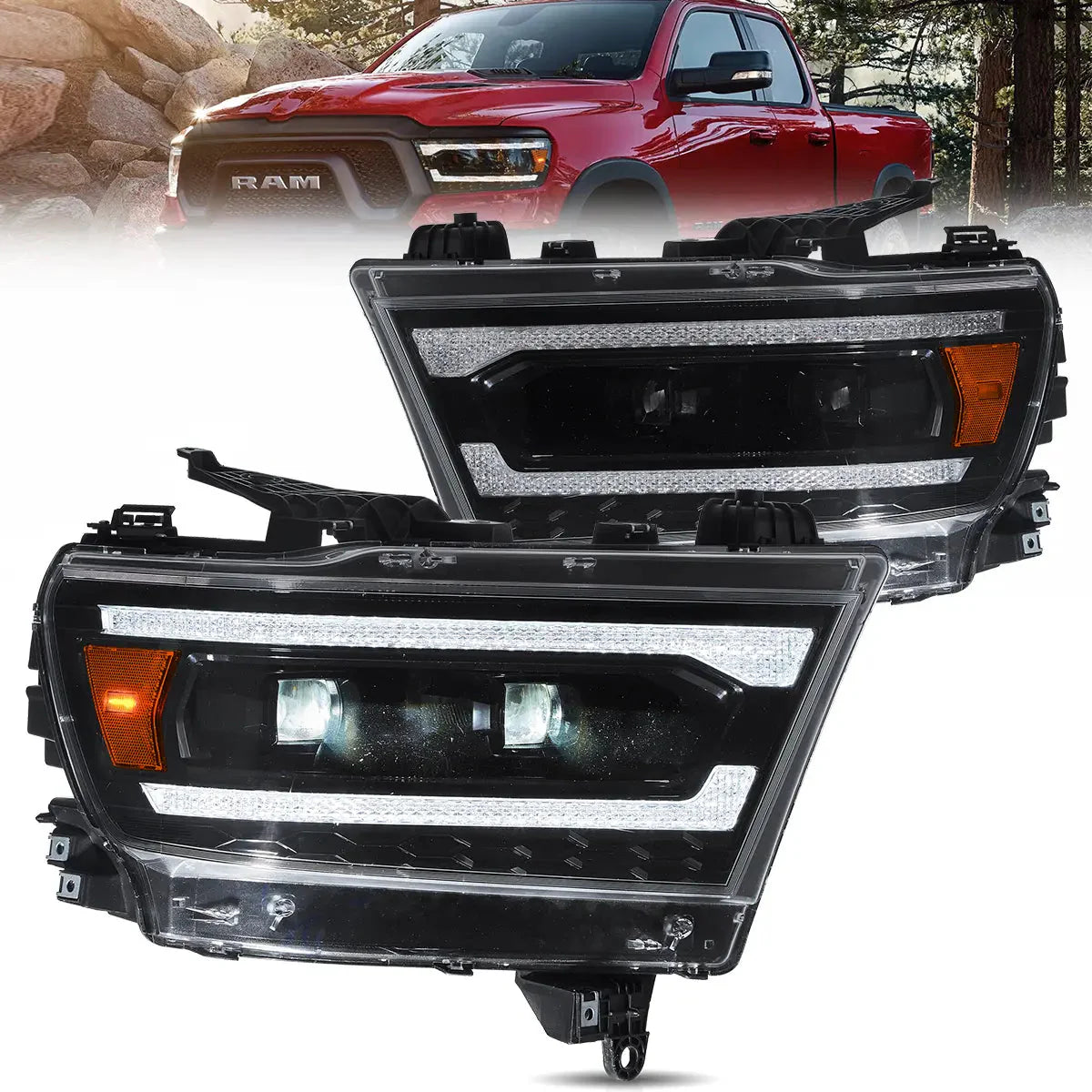 LED 2-Matrix Projector Headlights for Dodge RAM 1500 2019–2024