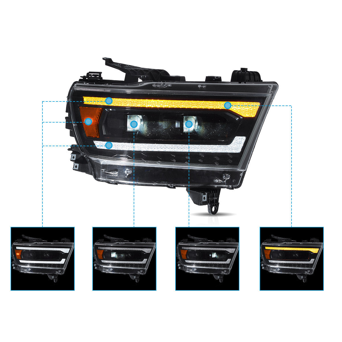 LED 2-Matrix Projector Headlights for Dodge RAM 1500 2019–2024