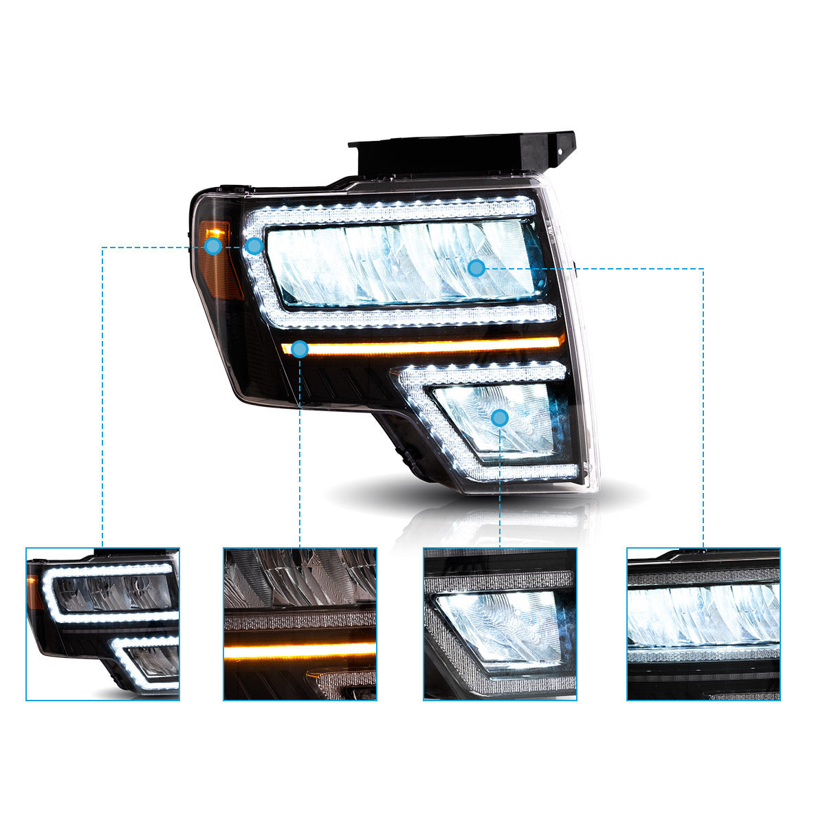 LED Reflection Bowl Headlights for Ford F150 2009–2014