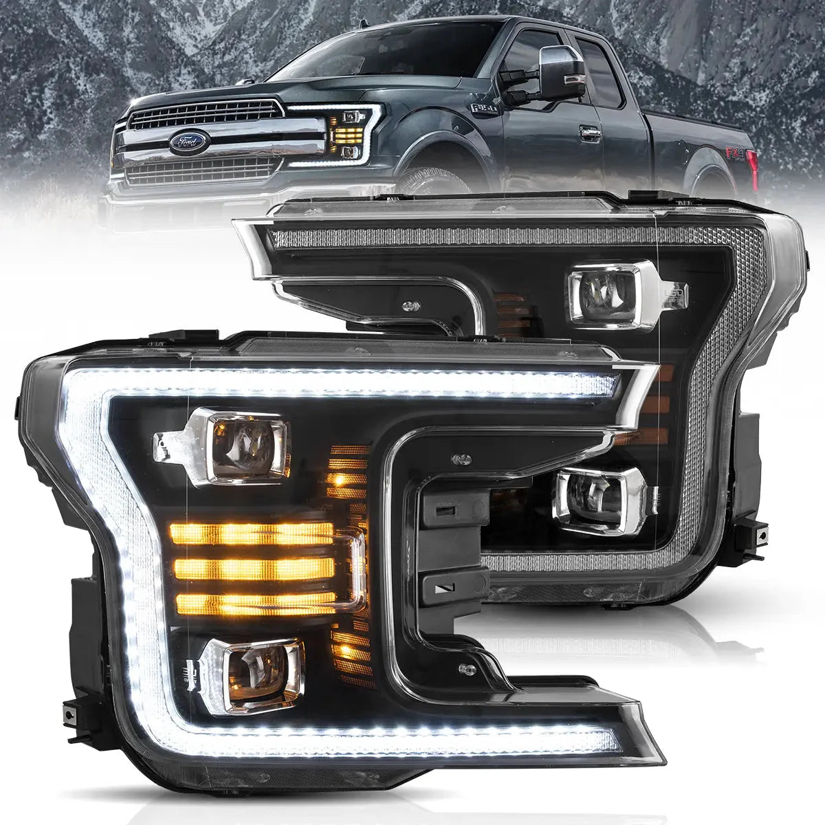LED Dual Beam Headlights for Ford F150 2018–2020