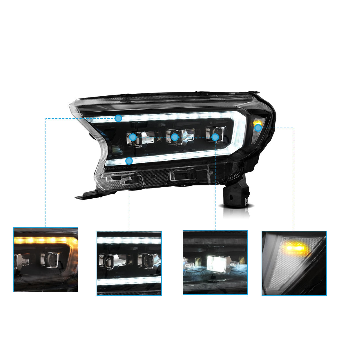 LED Matrix Headlights for Ford Ranger PX2 PX3 2016–2022
