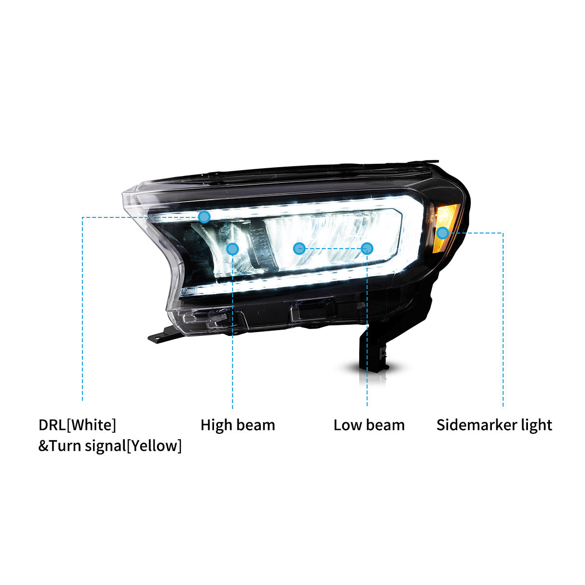 LED Reflection Bowl Headlights for PX Ford Ranger 2016–2022