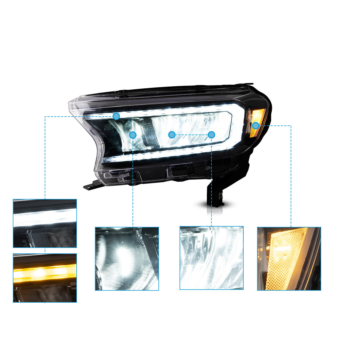 LED Reflection Bowl Headlights for PX Ford Ranger 2016–2022