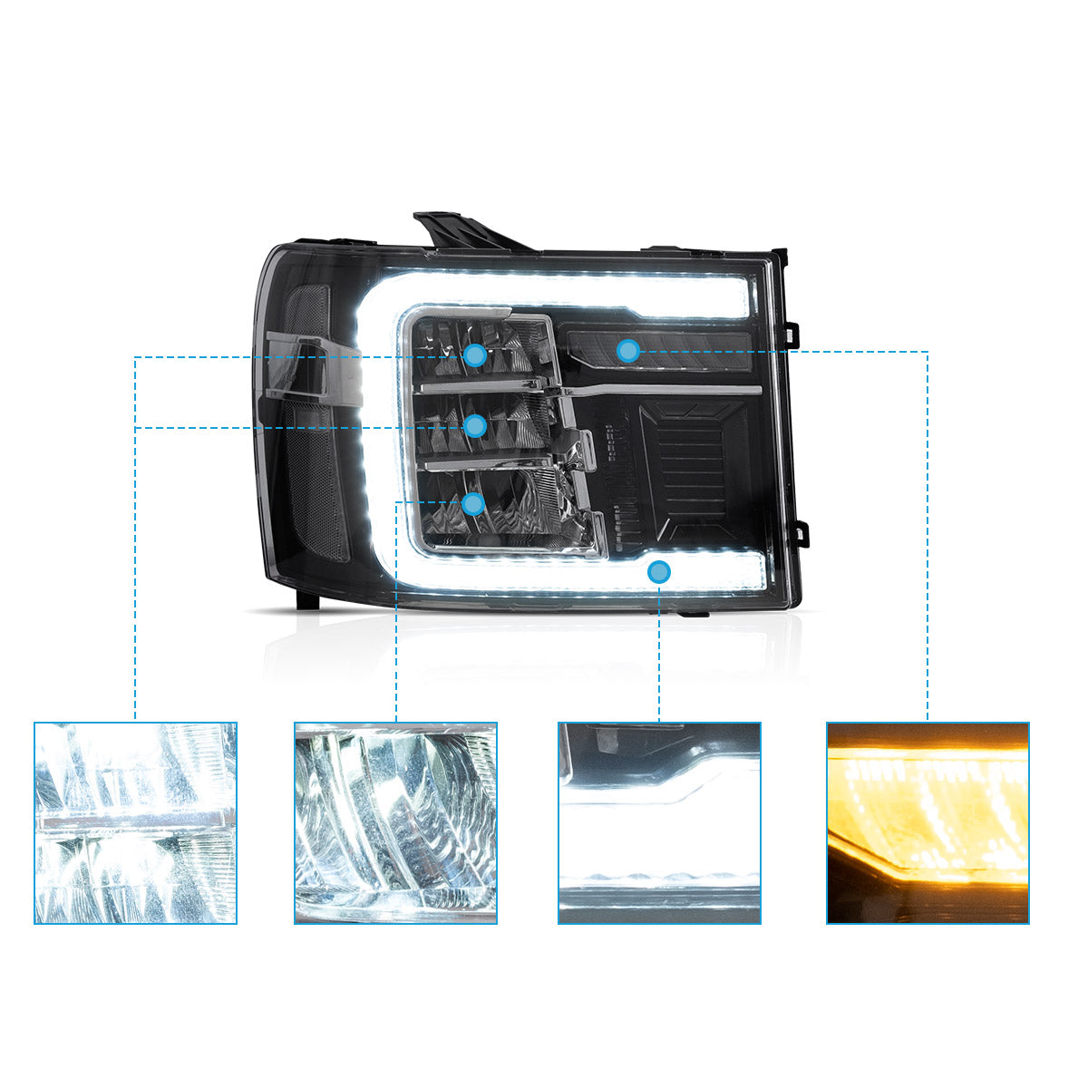 LED Reflection Bowl Headlights for GMC Sierra 1500 2500HD 3500HD 2007–2013