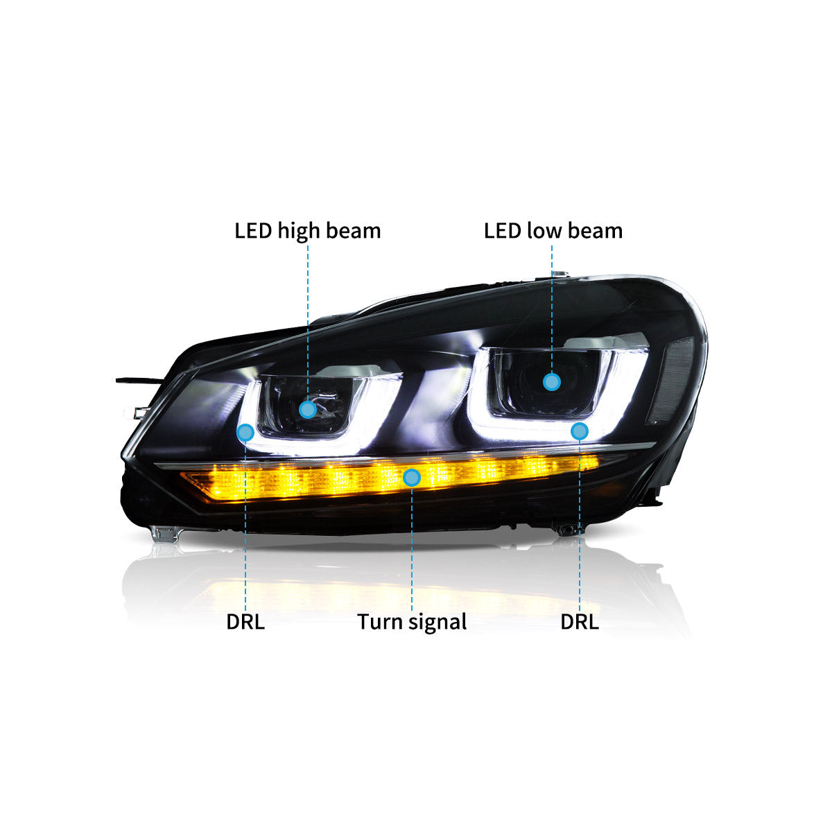 LED U-style Headlights for Volkswagen Golf 6 MK6 2009–2014
