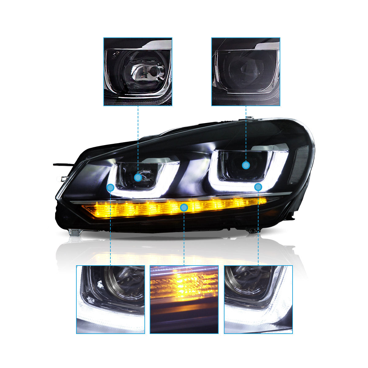 LED U-style Headlights for Volkswagen Golf 6 MK6 2009–2014