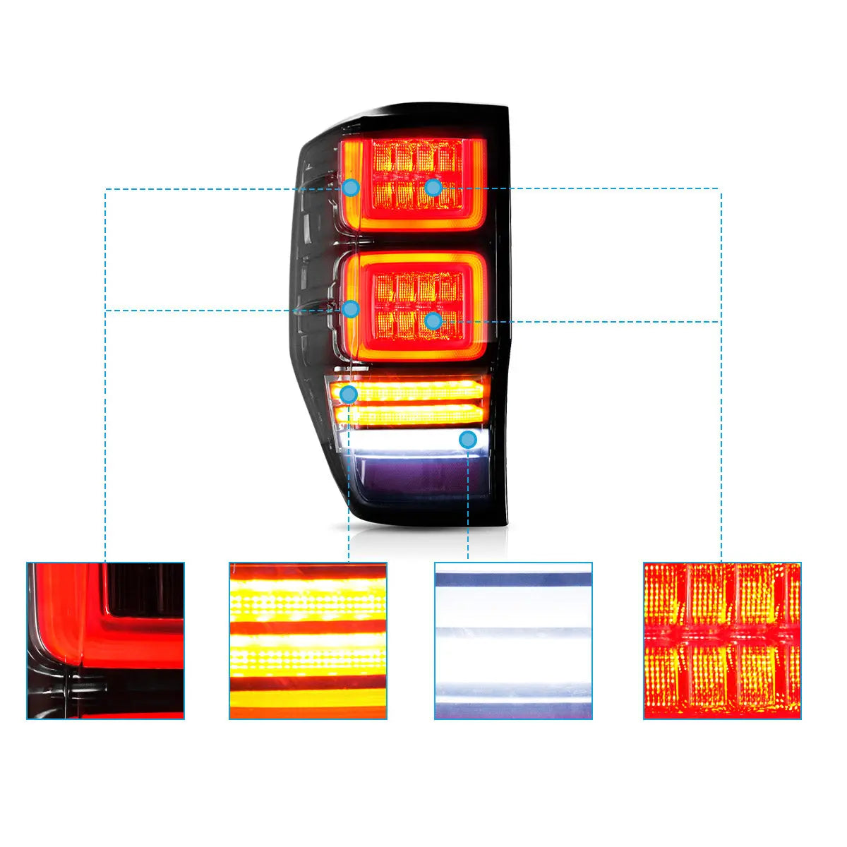 Block Style LED Tail Lights for Ford Ranger T6/P375 2012–2022