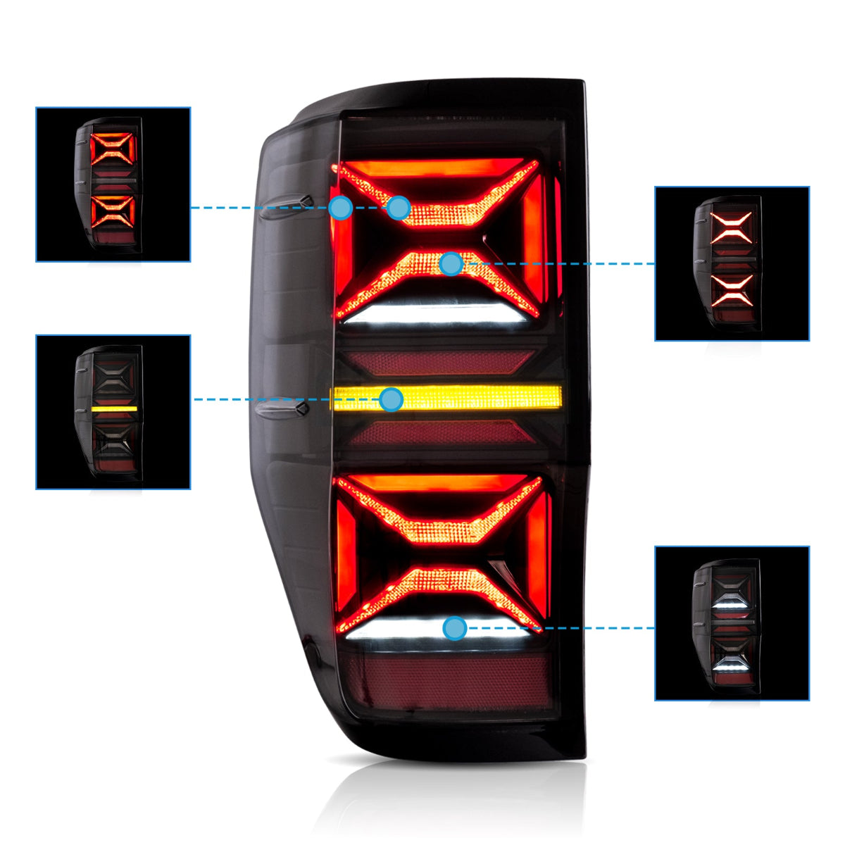 X-Shape Style LED Tail Lights for Ford Ranger T6/P375 2012–2022