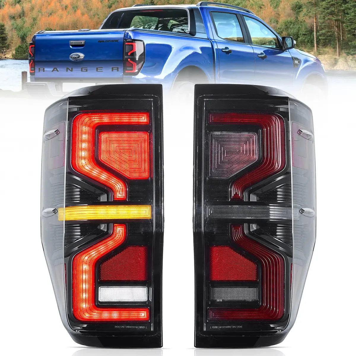 S-Shape Style LED Tail Lights for Ford Ranger T6/P375 2012–2022