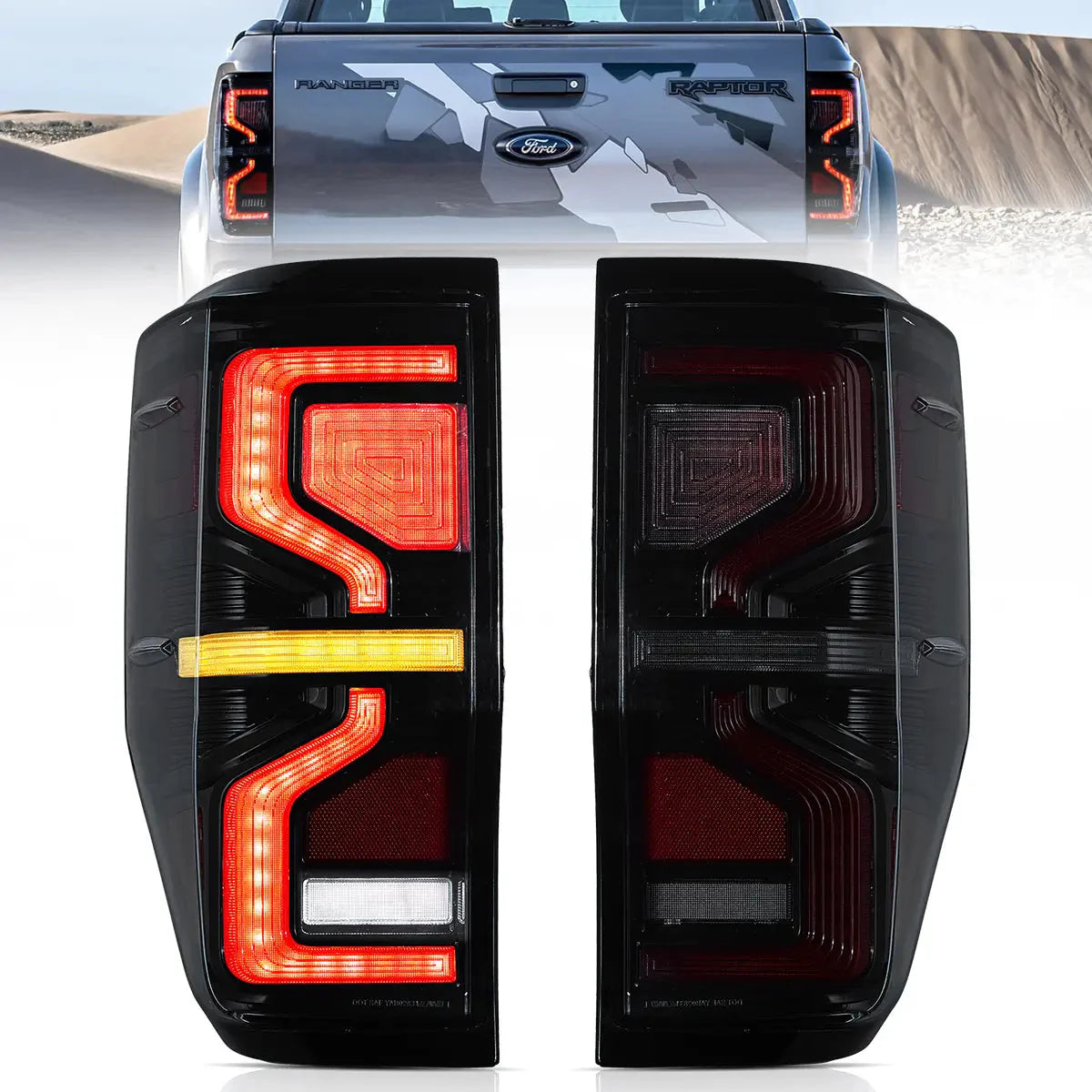 S-Shape Style LED Tail Lights for Ford Ranger T6/P375 2012–2022
